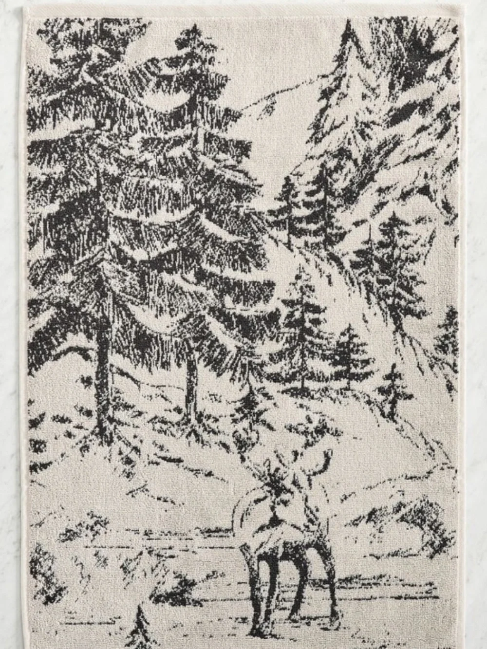 NWT Pottery Barn Rustic Forest Hand Towel Cabin Stag Cottage Woodland